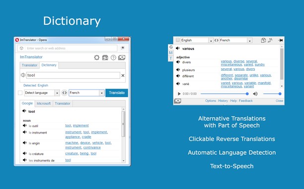 ImTranslator: Translator, Dictionary, TTS eklentisi - Opera