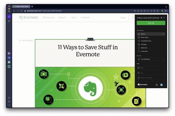 Розширення Evernote Web Clipper - Додатки до Opera